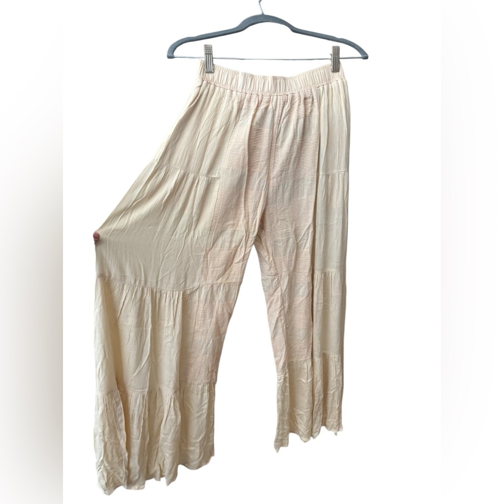 Umgee cream ivory bohemian tiered loose high waist palazzo pants harem